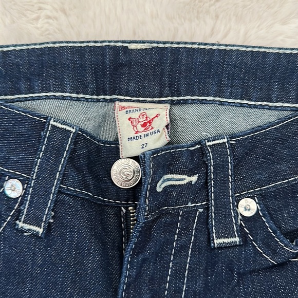 NWOT AUTHENTIC TRUE RELIGION DARK PINK CRYSTAL POCKET DENIM JEANS - Picture 7 of 8